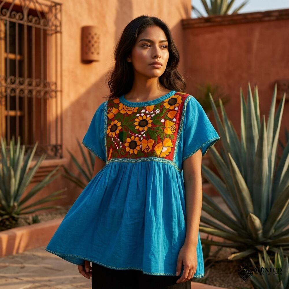 Mexican hand made Blouse – Handmade design peasent uni size S to M